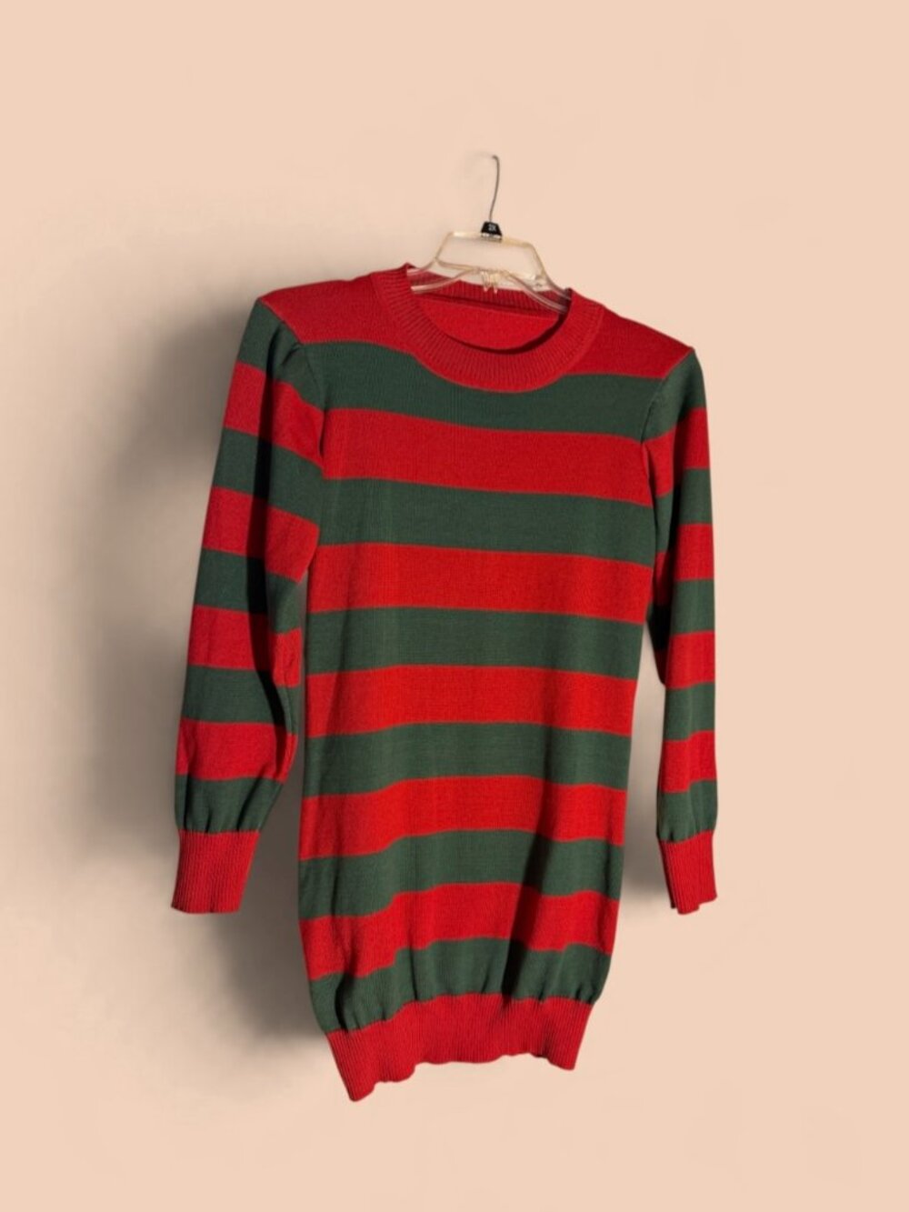 Nightmare on Elm St Red/Green Stripe Sweater Dress Halloween Freddy Krueger L